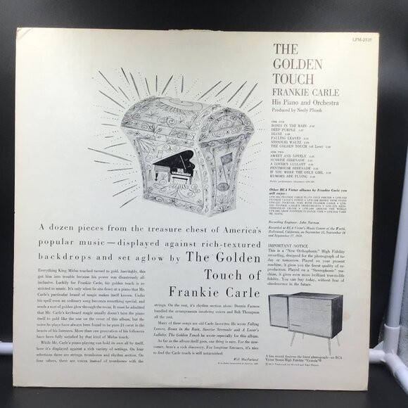 Frankie Carle 'The Golden Touch' LP Vinyl Record form 1960 on RCA LPM-2139 - Picture 2 of 4